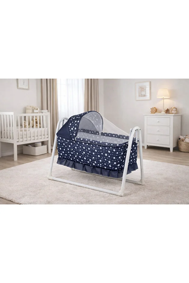 Desenli Anne Yanı Sallanır Portatif Sepet Beşik